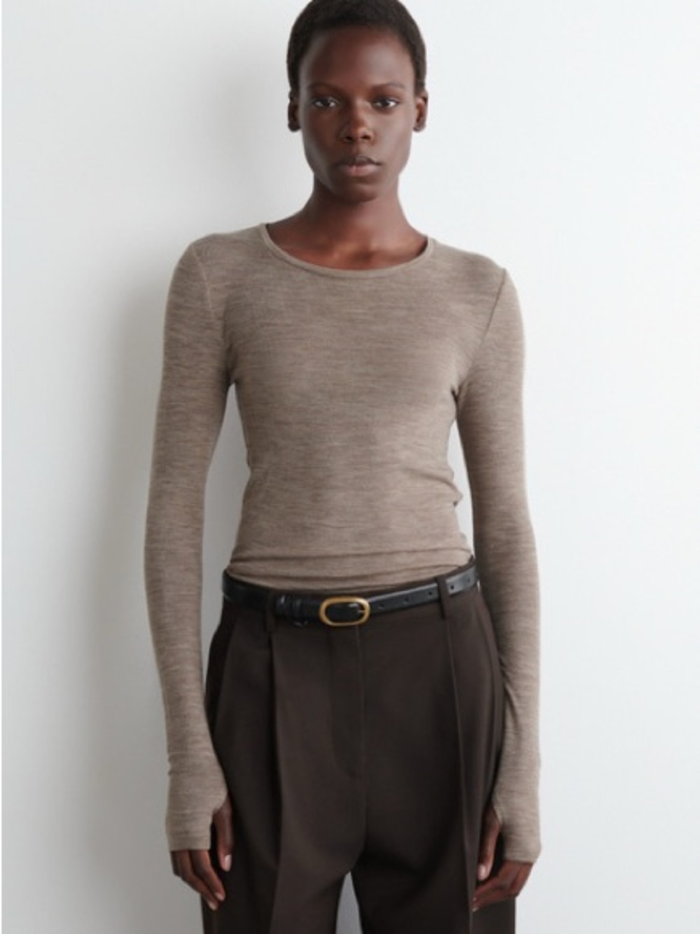 Cos Slim Merino Wool Sweater Taupe